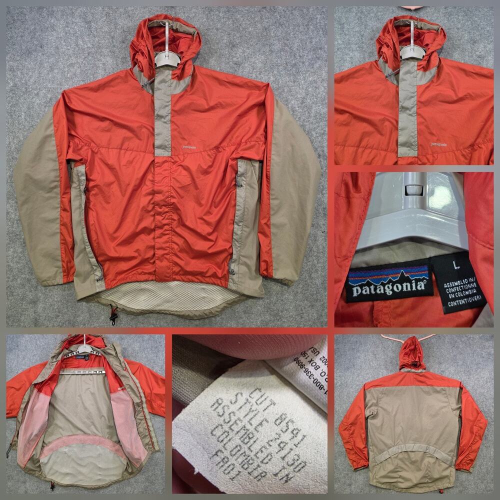 Patagonia Electralight Windbreaker Jacket Mens Large Orange Hood Full Zip 24130